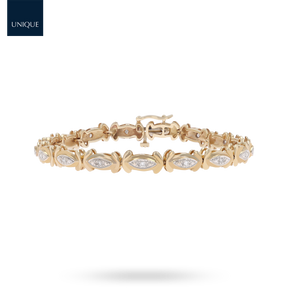 9ct Yellow & White Gold Diamond Set Scalloped Marquise Link Bracelet