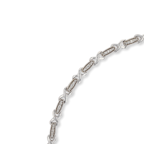 9ct White Gold 7" Diamond 1.00ct Set Log & Kiss Link Bracelet