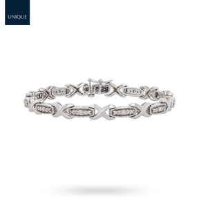 9ct White Gold 7" Diamond 1.00ct Set Log & Kiss Link Bracelet