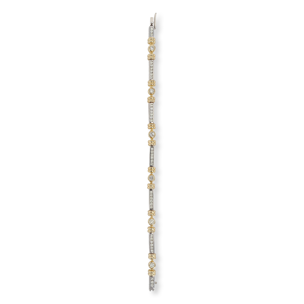 9ct Yellow & White Gold Diamond Channel & Bezel Set Link Bracelet