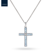 18ct White Gold Aquamarine & Diamond Set Cross Pendant & Chain