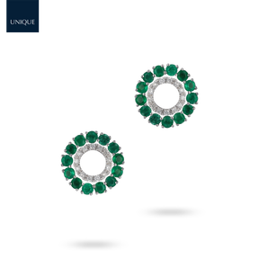 9ct White Gold Emerald & Diamond Halo Stud Earrings