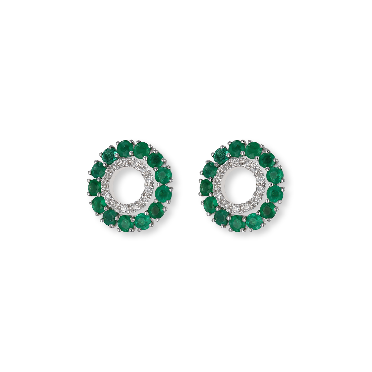 9ct White Gold Emerald & Diamond Halo Stud Earrings