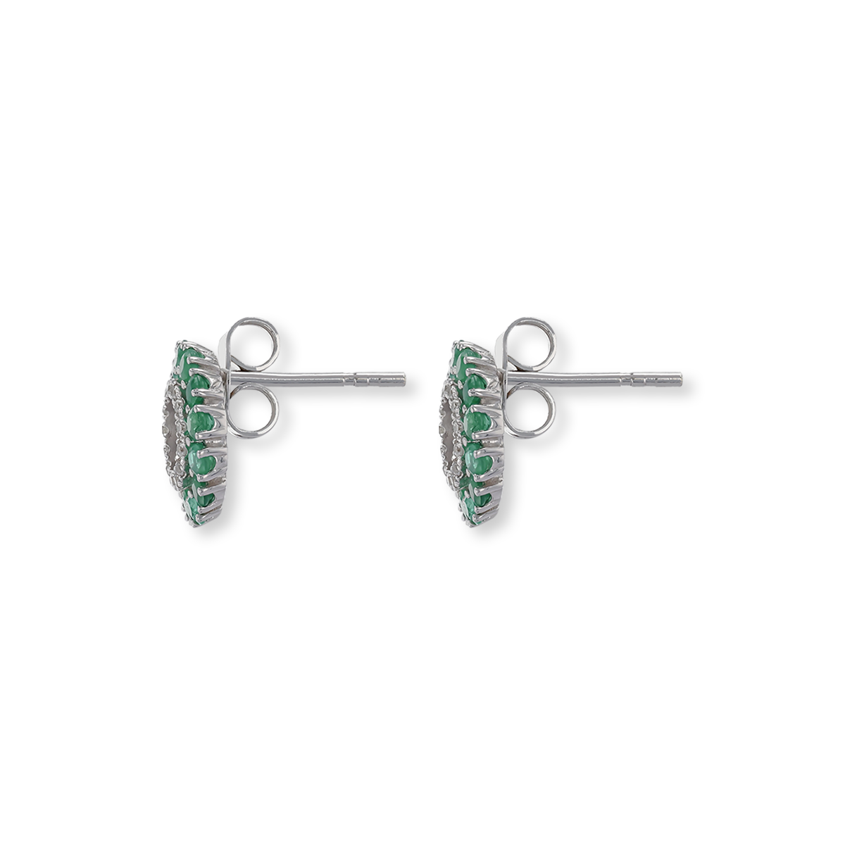 9ct White Gold Emerald & Diamond Halo Stud Earrings