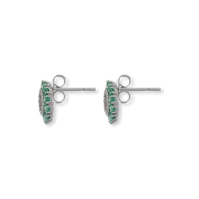 9ct White Gold Emerald & Diamond Halo Stud Earrings