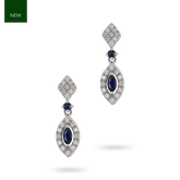 9ct White Gold Sapphire & Diamond Marquise Cluster Drop Earrings