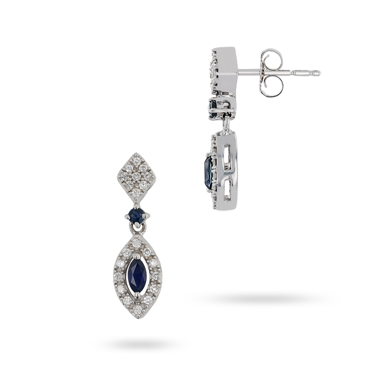 9ct White Gold Sapphire & Diamond Marquise Cluster Drop Earrings