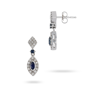 9ct White Gold Sapphire & Diamond Marquise Cluster Drop Earrings