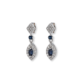 9ct White Gold Sapphire & Diamond Marquise Cluster Drop Earrings