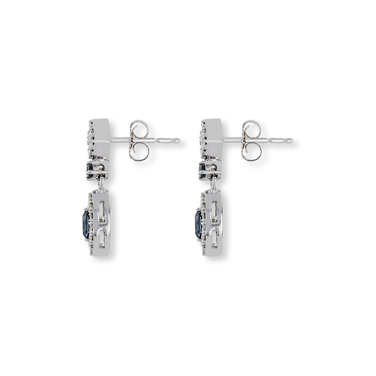 9ct White Gold Sapphire & Diamond Marquise Cluster Drop Earrings