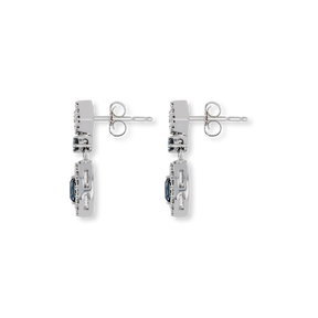 9ct White Gold Sapphire & Diamond Marquise Cluster Drop Earrings