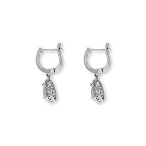 14ct White Gold Pear Shaped Aquamarine & Diamond Halo Drop Earrings