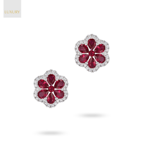 18ct White Gold Ruby & Diamond Flower Stud Earrings