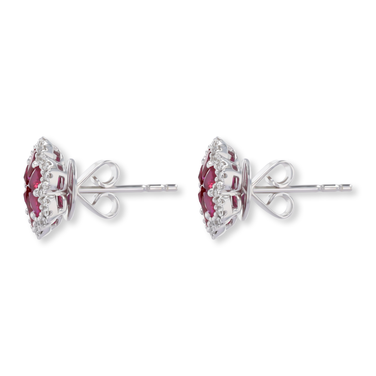 18ct White Gold Ruby & Diamond Flower Stud Earrings
