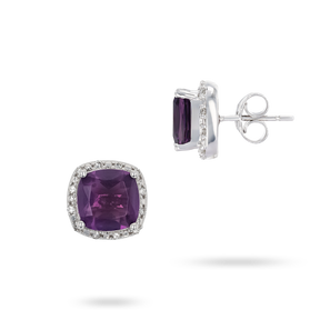 9ct White Gold Amethyst & Diamond Cluster Stud Earrings