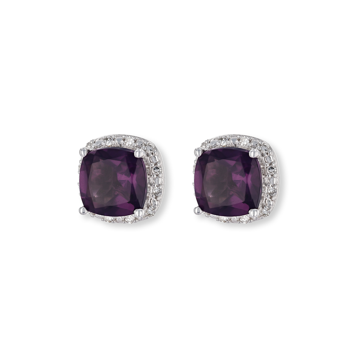 9ct White Gold Amethyst & Diamond Cluster Stud Earrings