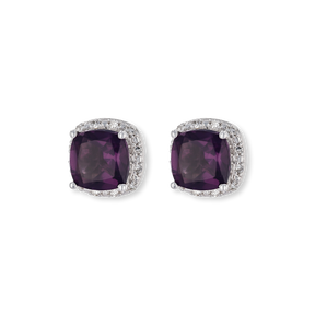 9ct White Gold Amethyst & Diamond Cluster Stud Earrings