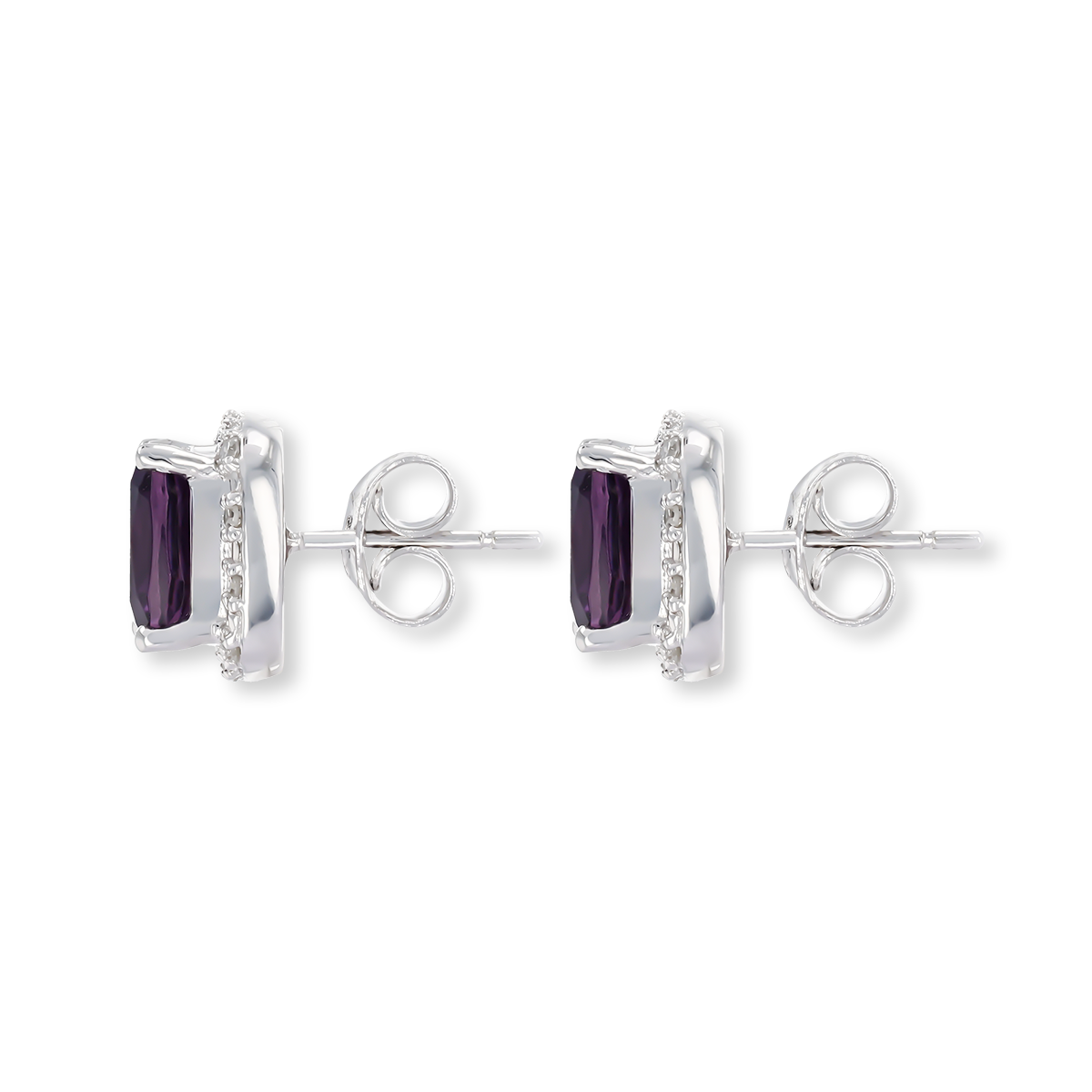 9ct White Gold Amethyst & Diamond Cluster Stud Earrings