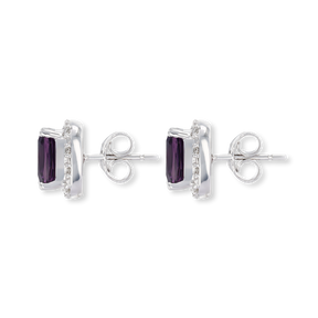 9ct White Gold Amethyst & Diamond Cluster Stud Earrings