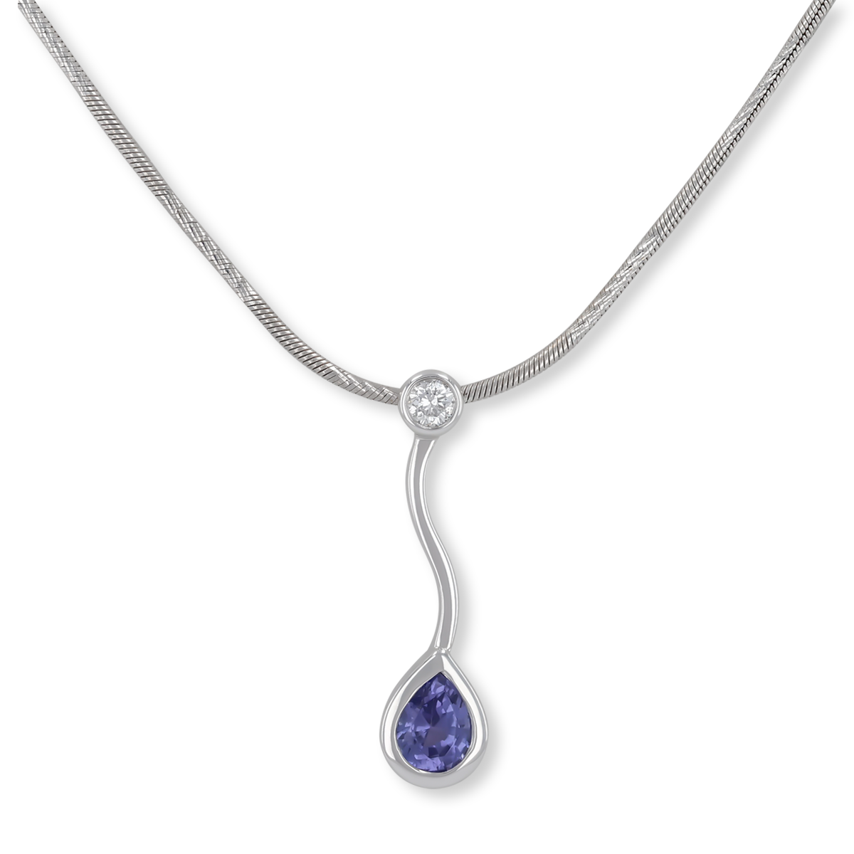 18ct White Gold Tanzanite & Diamond Teardrop Collarette Necklace