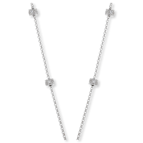 18ct White Gold Fancy Sapphire & Diamond Trilogy Drop Necklace