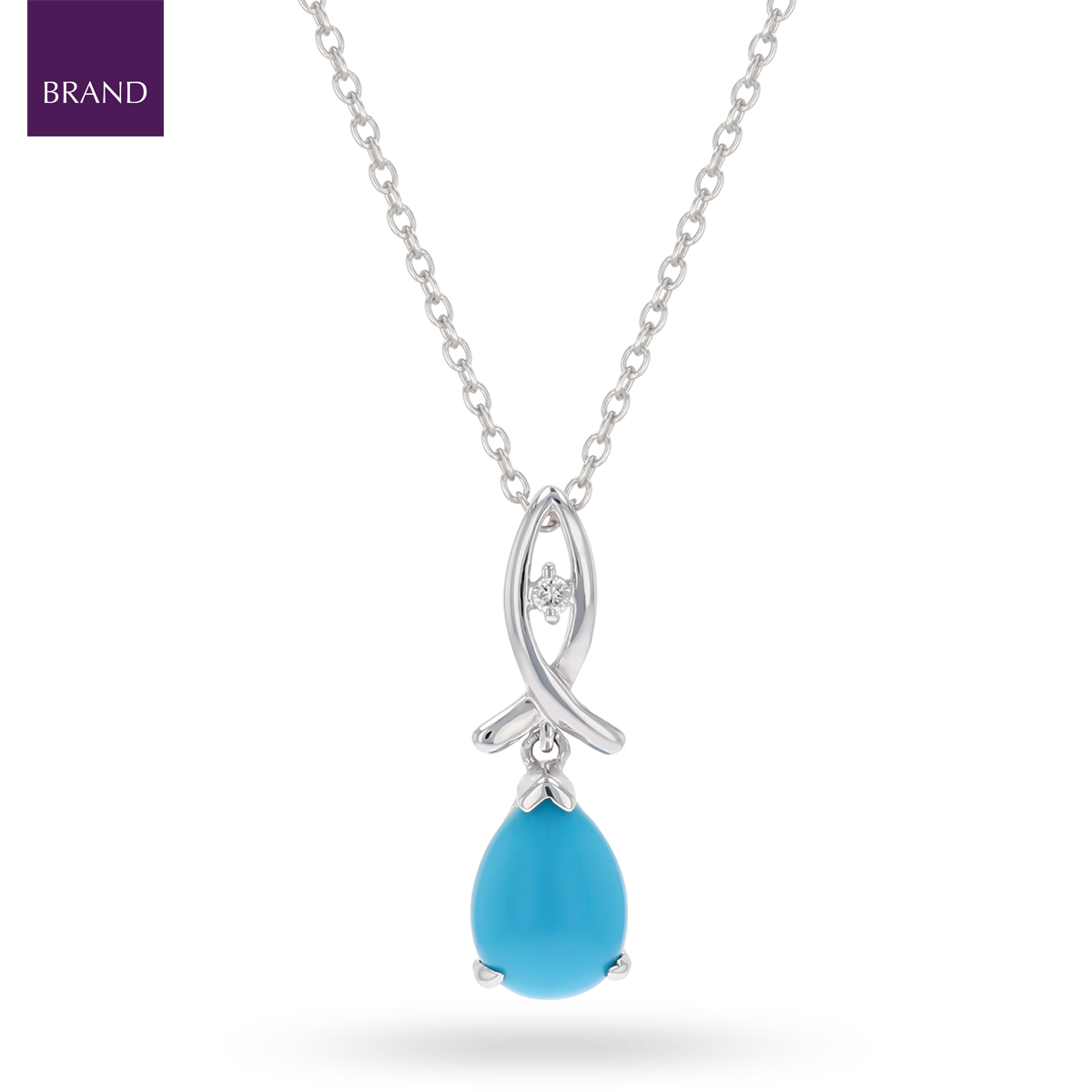 9ct White Gold Turquoise & Diamond Drop Pendant & Chain