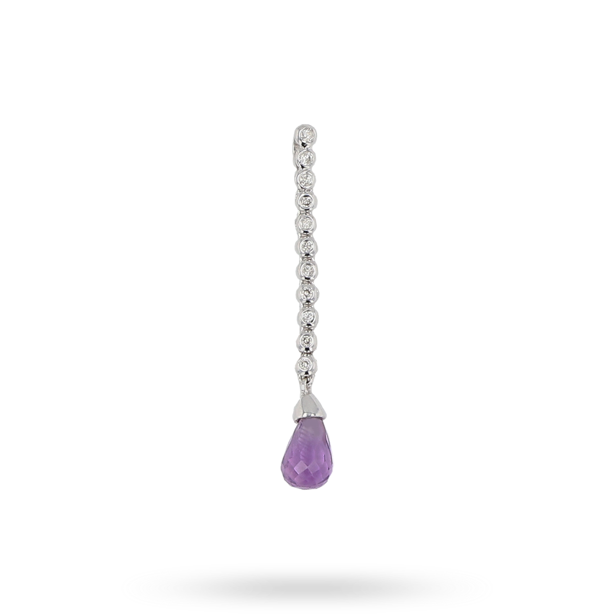 18ct White Gold Amethyst & Diamond Briolette Drop Pendant