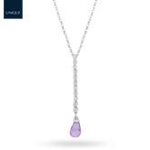 18ct White Gold Amethyst & Diamond Briolette Drop Pendant