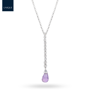 18ct White Gold Amethyst & Diamond Briolette Drop Pendant