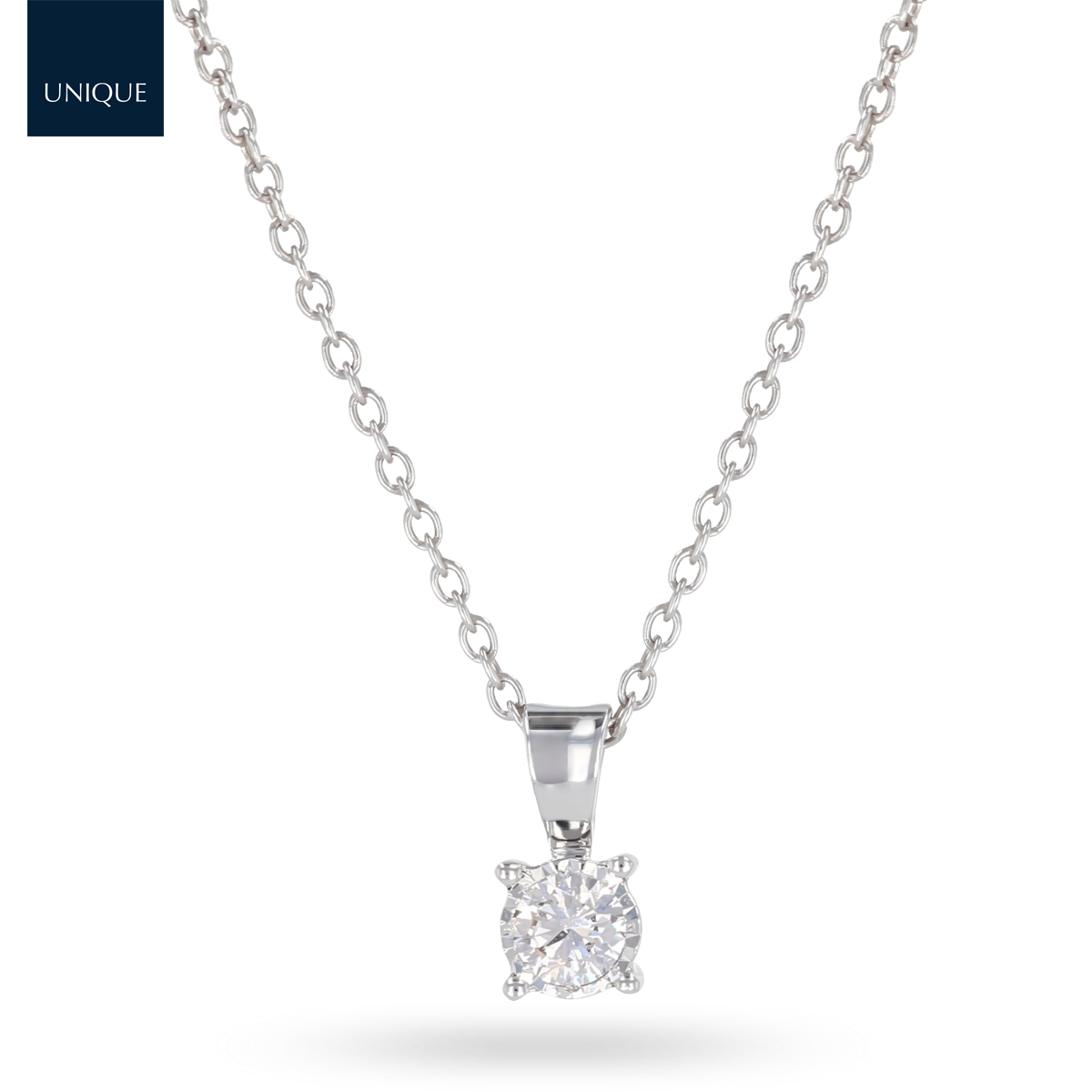 9ct White Gold Illusion Set 0.26ct Diamond Solitaire Pendant & Chain