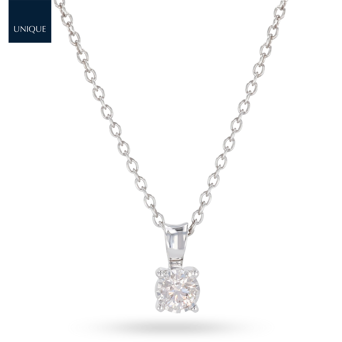 9ct White Gold Illusion Set 0.21ct Diamond Solitaire Pendant & Chain