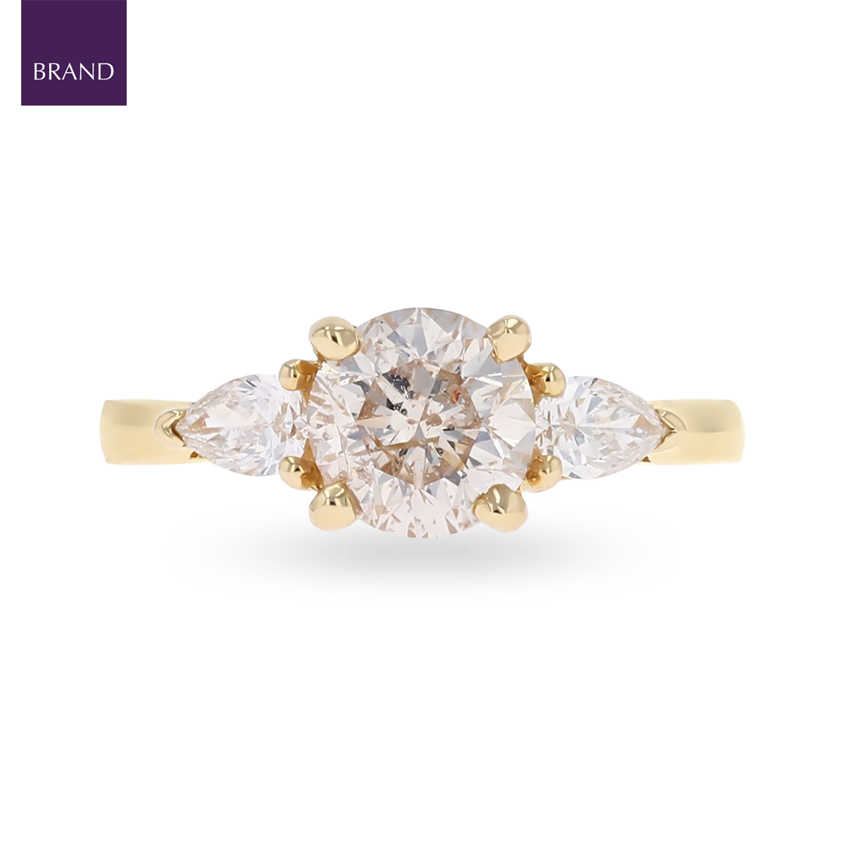 18ct Yellow Gold Round Brilliant & Pear Cut 1.55ct Diamond Trilogy Ring