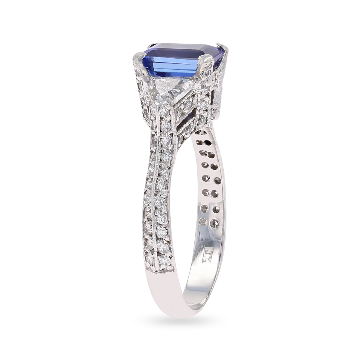 Platinum Emerald Cut Certified 1.32ct Tanzanite & Diamond Trilogy Ring