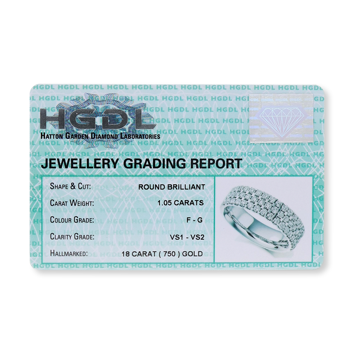 18ct White Gold Three Row Certified 1.05cts Diamond Band - Certificate