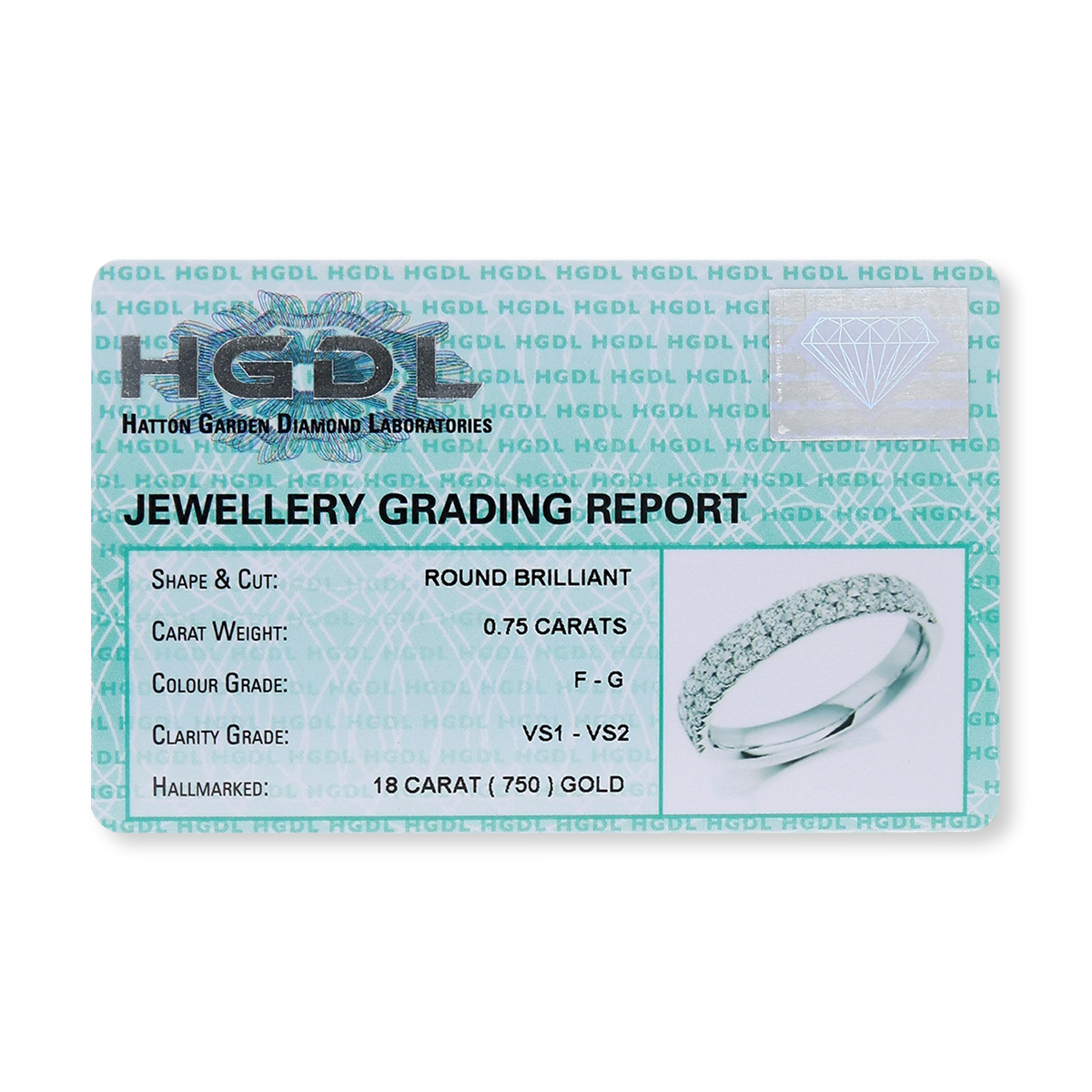 18ct White Gold Two Row Certified 0.75cts Diamond Band - Certificate