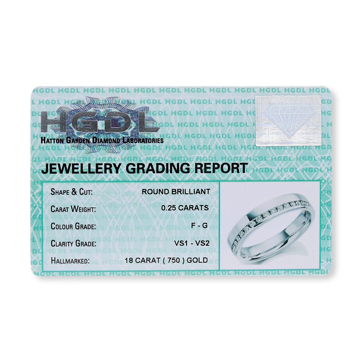 18ct White Gold 0.25cts Round Brilliant Cut Diamond Band - Certificate