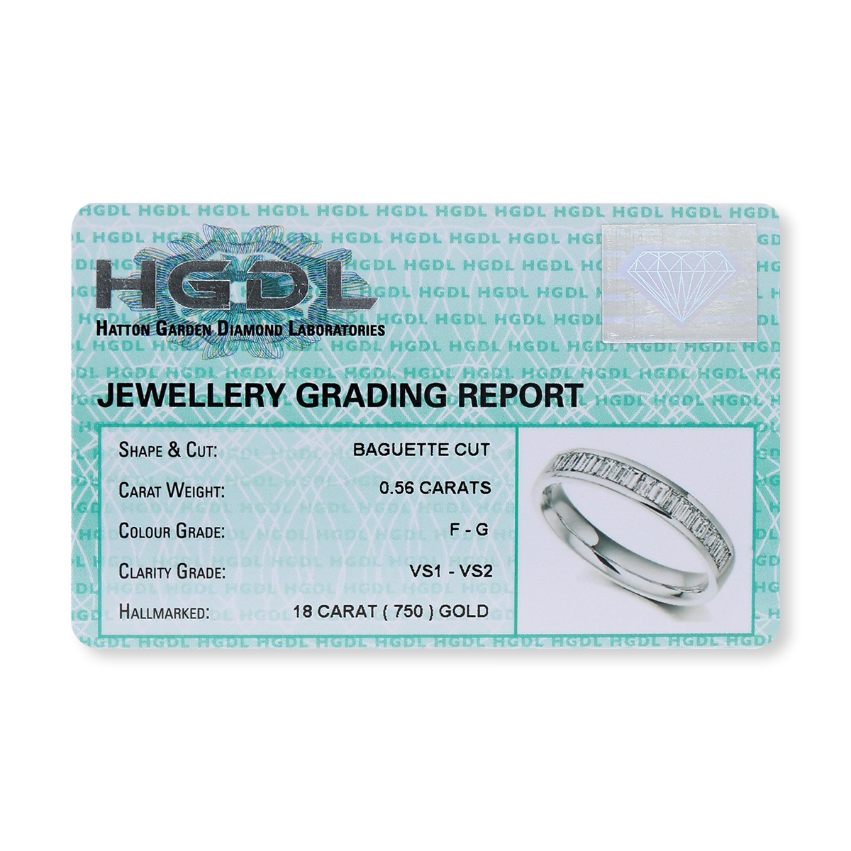 18ct White Gold Baguette Cut Certified 0.56cts Diamond Channel Set Band - Certificate