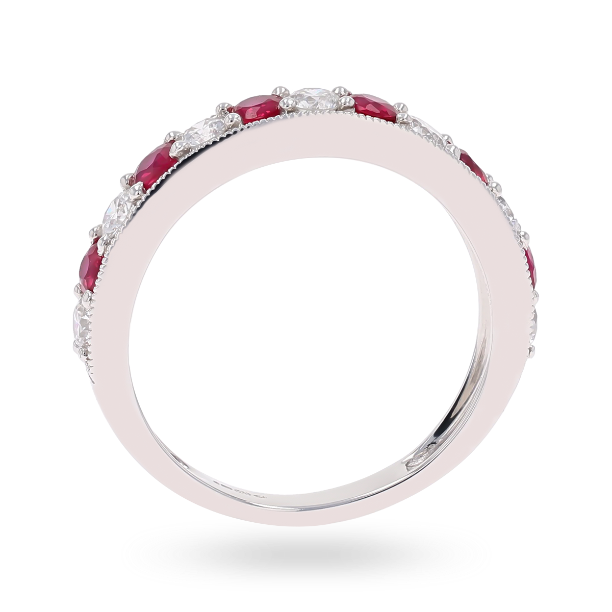 18ct White Gold 0.54cts Diamond & Ruby Mille-Grain Set Eternity Ring