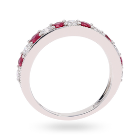 18ct White Gold 0.54cts Diamond & Ruby Mille-Grain Set Eternity Ring