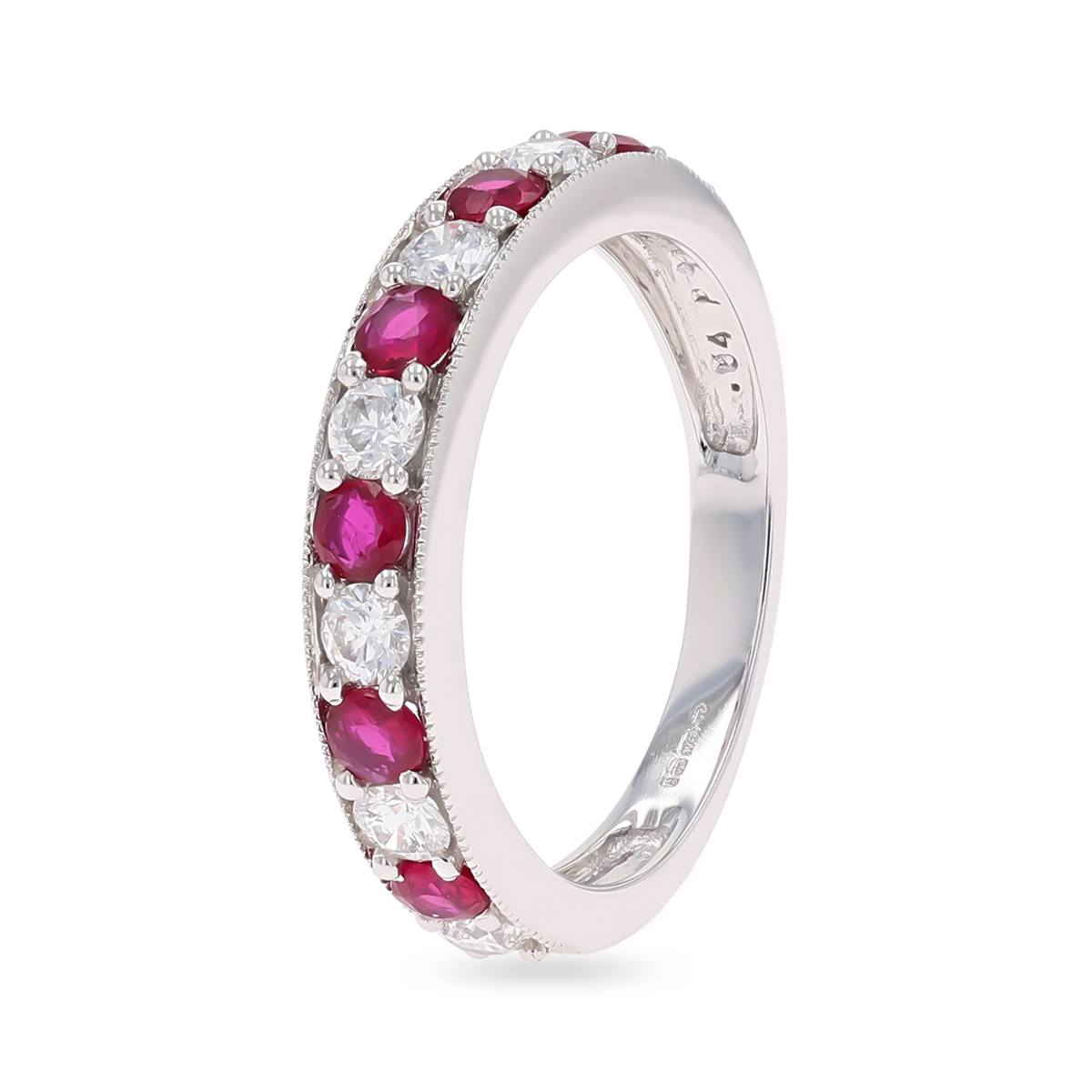18ct White Gold 0.54cts Diamond & Ruby Mille-Grain Set Eternity Ring