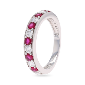 18ct White Gold 0.54cts Diamond & Ruby Mille-Grain Set Eternity Ring