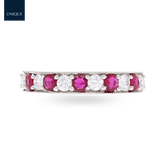 18ct White Gold 0.54cts Diamond & Ruby Mille-Grain Set Eternity Ring