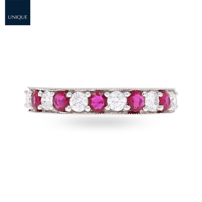 18ct White Gold 0.54cts Diamond & Ruby Mille-Grain Set Eternity Ring