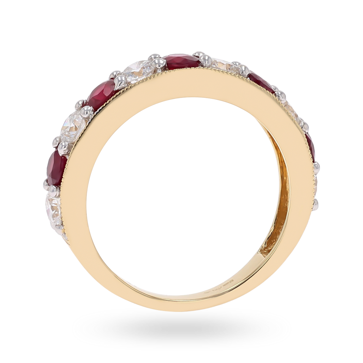 18ct Yellow Gold Ruby & 0.82cts Diamond Mille-Grain Set Eternity Ring