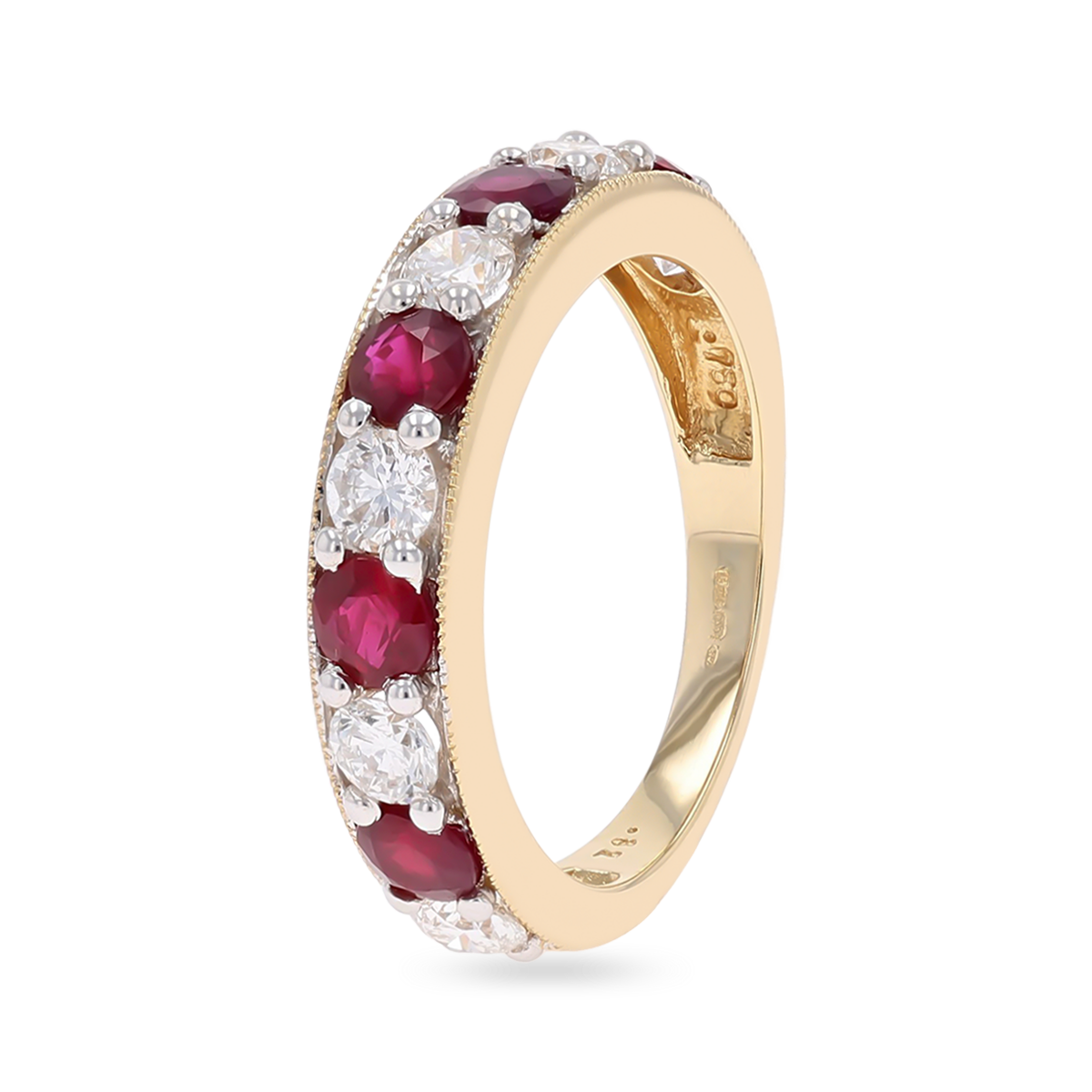 18ct Yellow Gold Ruby & 0.82cts Diamond Mille-Grain Set Eternity Ring