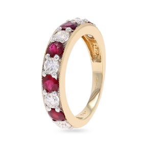 18ct Yellow Gold Ruby & 0.82cts Diamond Mille-Grain Set Eternity Ring