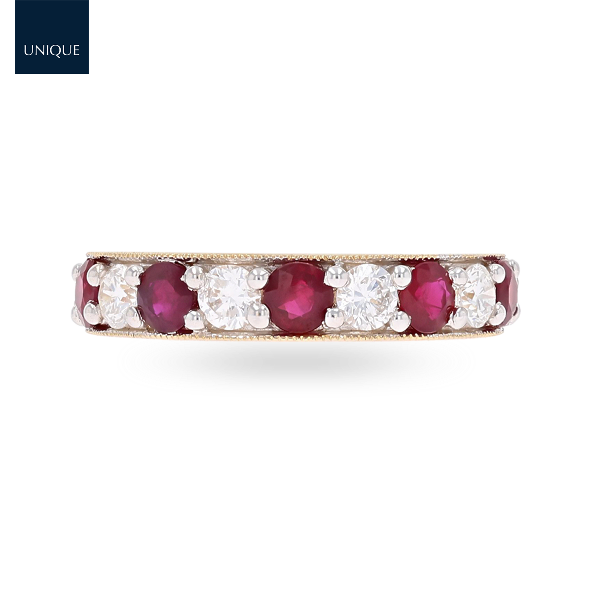 18ct Yellow Gold Ruby & 0.82cts Diamond Mille-Grain Set Eternity Ring