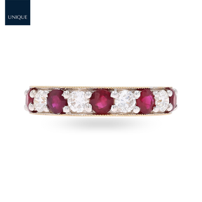 18ct Yellow Gold Ruby & 0.82cts Diamond Mille-Grain Set Eternity Ring