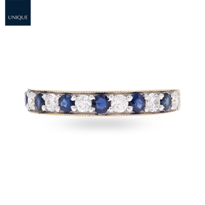 18ct Yellow Gold 0.40cts Diamond & Sapphire Mille-Grain Set Eternity Ring