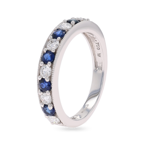 18ct White Gold 0.54cts Diamond & Sapphire Mille-Grain Set Eternity Ring